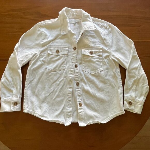 White Denim Love Tree Button Up blazer top, Cotton Cropped Denim Jacket - Picture 1 of 5